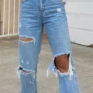 High Waisted Distressed Jeans
